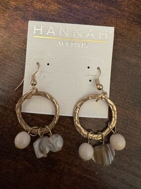 Hannah Gold-Tone Hoop Earrings with Gray and Cream Beads